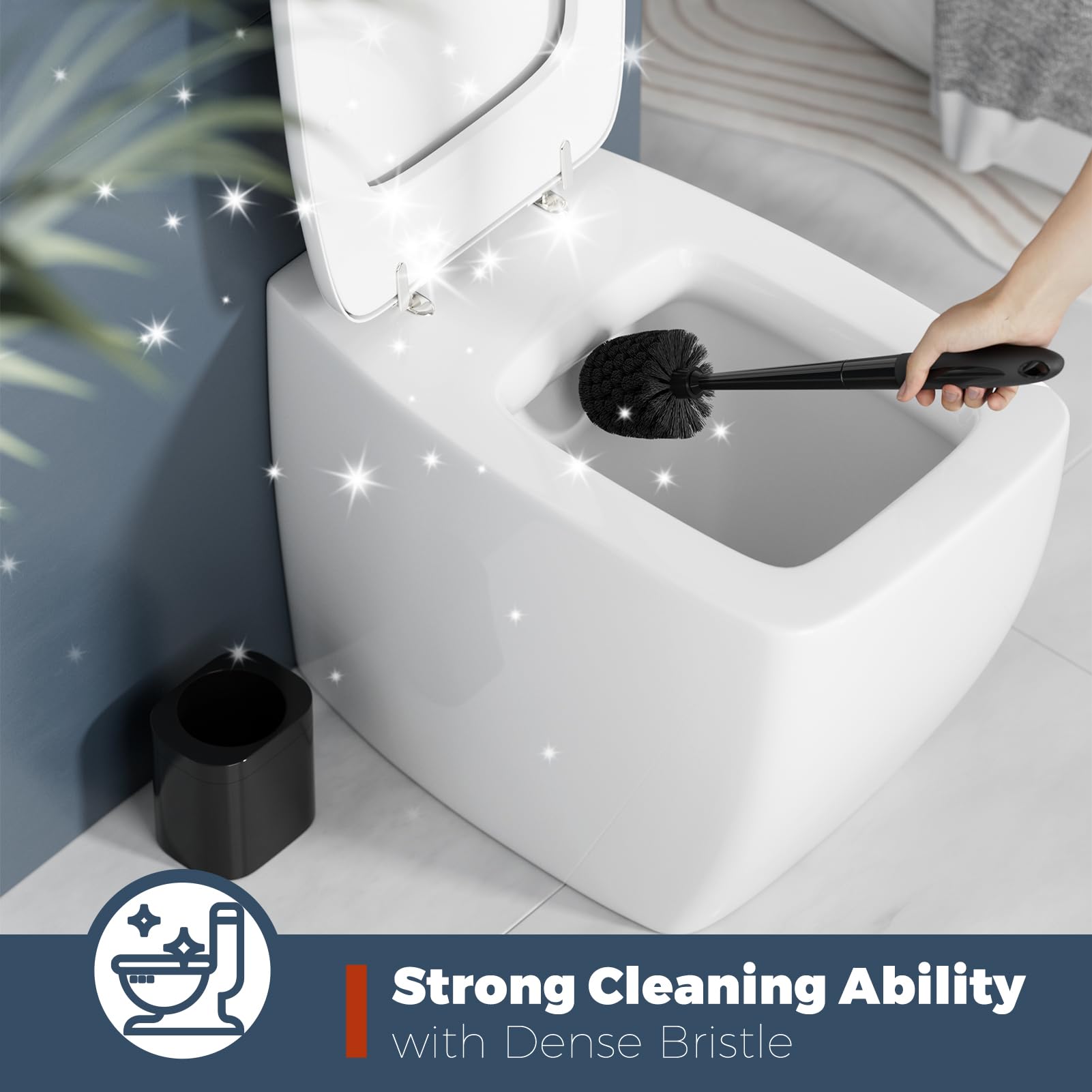 Holaloha Scopino per WC, confezione da 2 scopino e supporto, accessori da bagno, scopino e supporto per bagno, nero