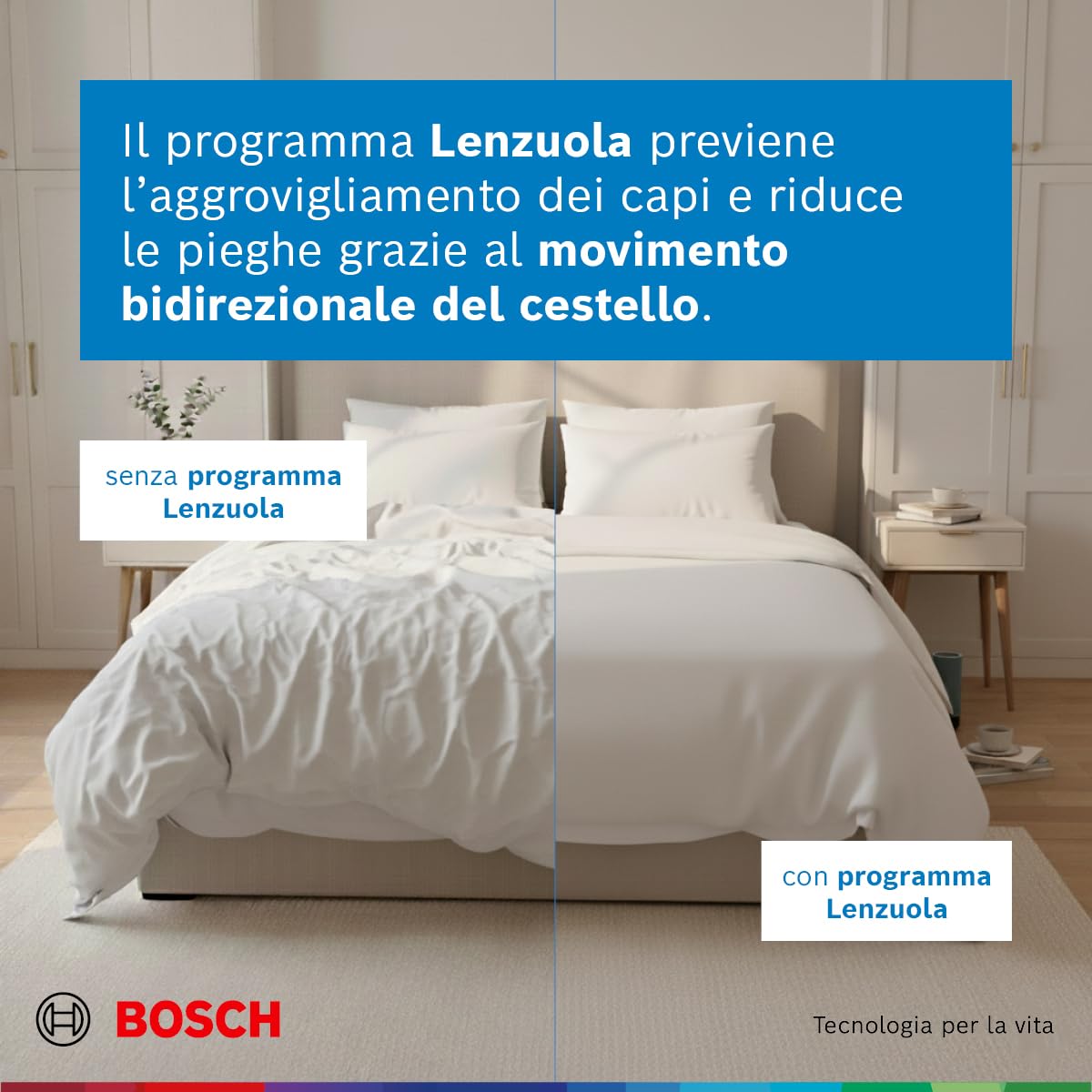 Bosch WQG245D0IT Serie 6 Asciugatrice smart a pompa di calore, 9 kg, Classe energetica C, Condensatore autopulente, Cestello per capi in lana, Sensori di asciugatura intelligenti, Bianco, 60 Cm