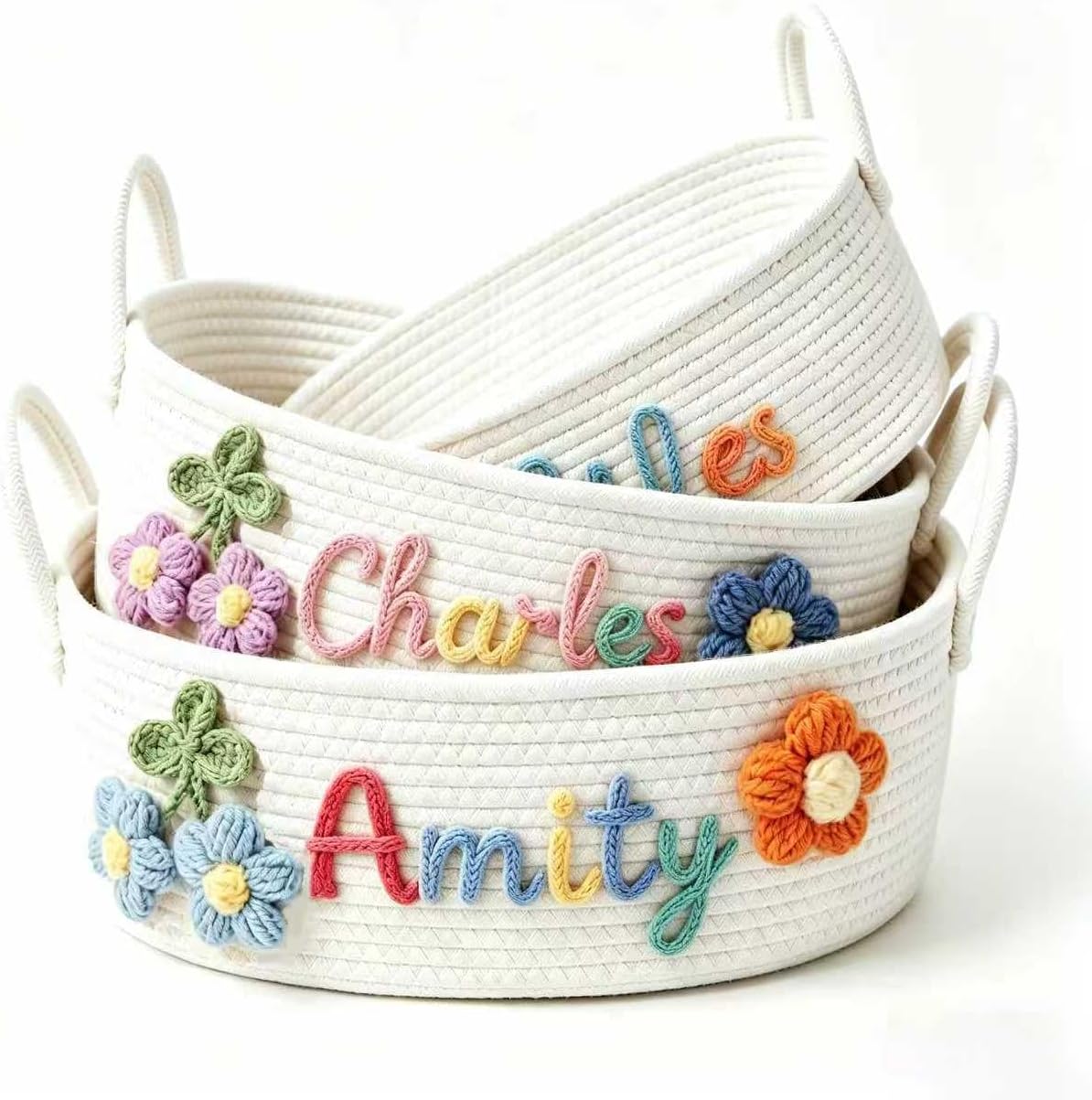 Personalized Basket with Name, Custom Cotton Rope Storage Bin for Home Organizer, Nursery Keepsake or Diaper Caddy, Gift for Mom Grandma New Parents