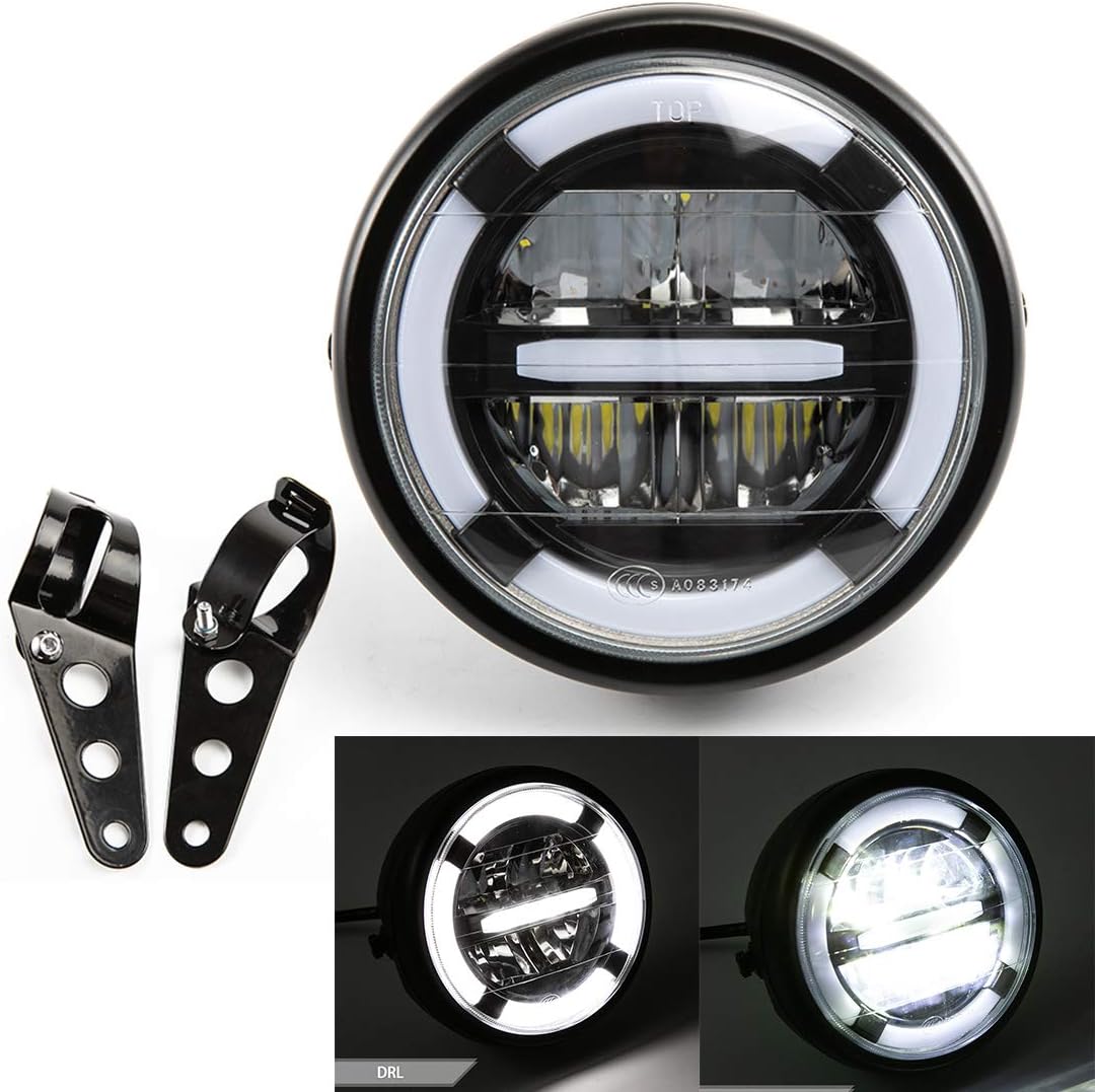 Motorcycle Headlight Assembly Universal LED Headlights with White Light Daytime Running Lights for Cafe Racer Bobber Chopper