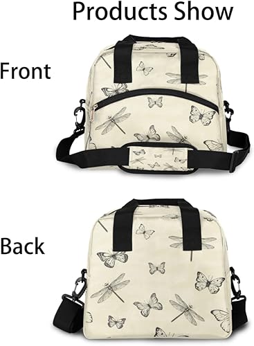 Vista 3 de Lonchera retro con diseño de libélula y mariposa para mujeres y hombres, a prueba de fugas, con aislamiento térmico, vintage, reutilizable