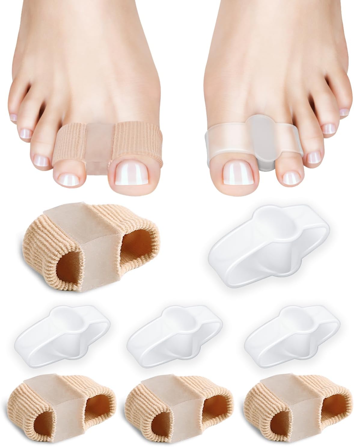 PGRODE 8PC Bunion Toe Separators Gel Bunion Corrector Soft Big Toe Spacers for Feet Women Men Toe Correct, Elasticity Hammer Toe Straightener with 2 Loops (4 Nylon+4Gel)