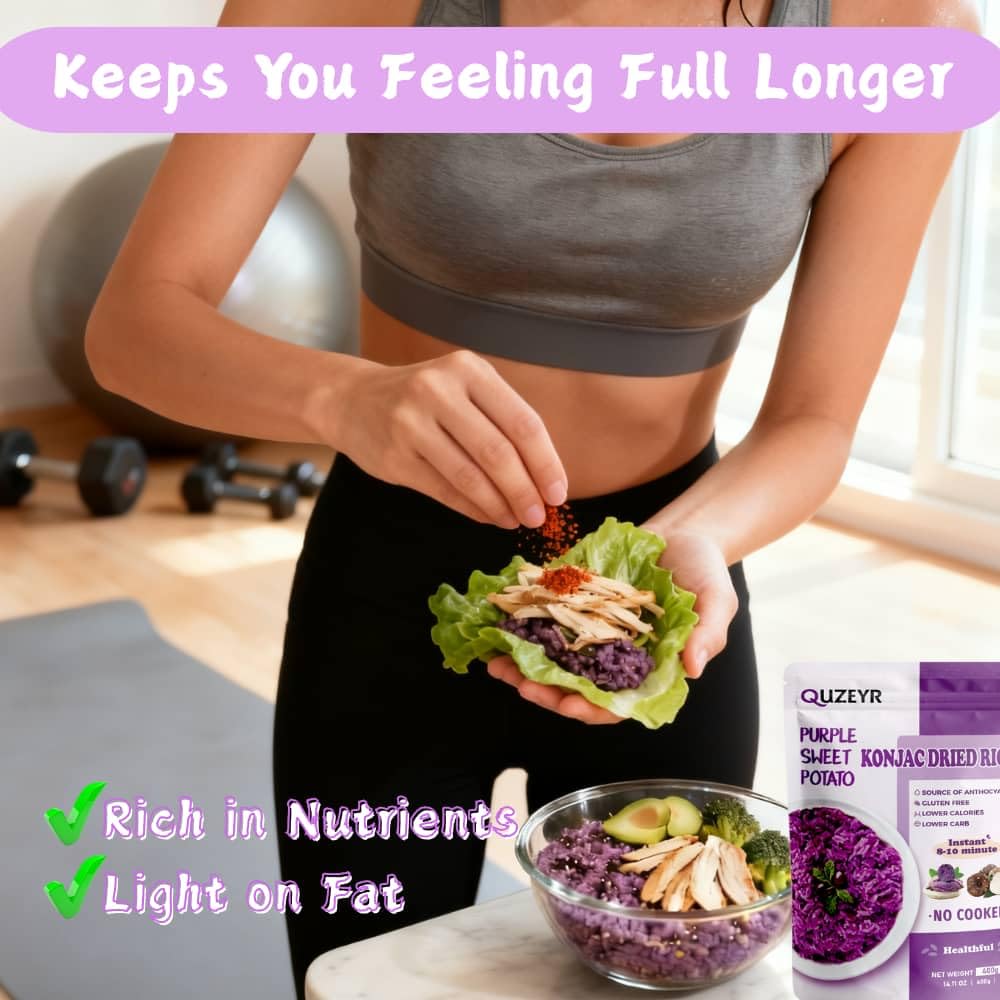Dried Ube Konjac Rice 14.11OZ – Purple Sweet Potato Shirataki Rice Alternative Low Carb, Keto Friendly, Gluten-Free, Vegan, High Fiber, Low GI, Quick Cook, Just Add Hot Water