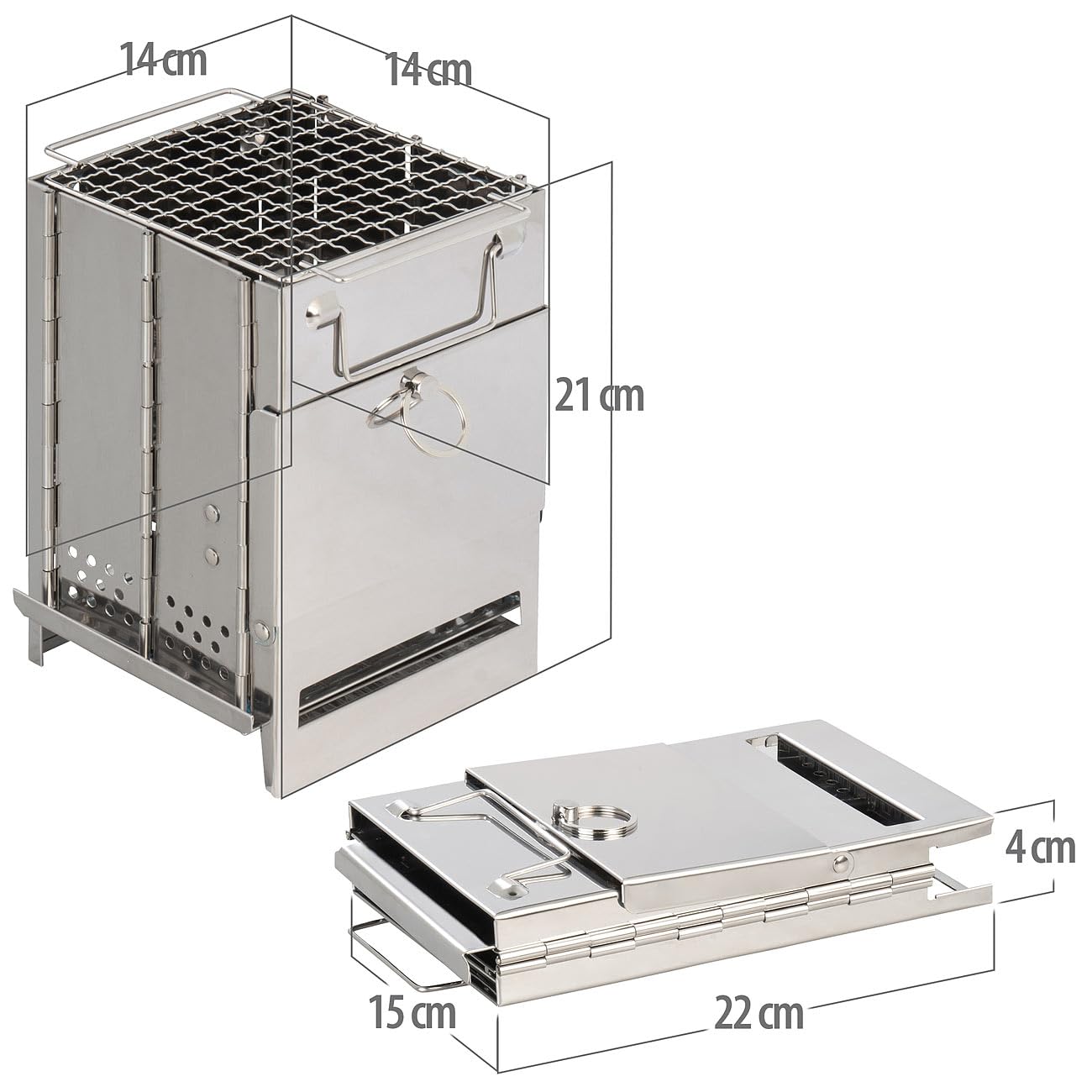 PEARL Campingofen: Camping-Holzofen aus Edelstahl, faltbar, inklusive Transporttasche (Campingofen Holz, Minigrill, BBQ)