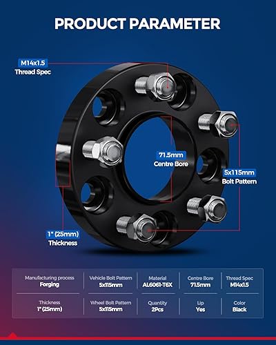 Vista 148 de KAX Espaciadores de rueda de 0.236 x 5.315 in, espaciadores de rueda centrados de 2 pulgadas y 6 lengüetas para F-15-0, Expedition, Mark LT, Negro