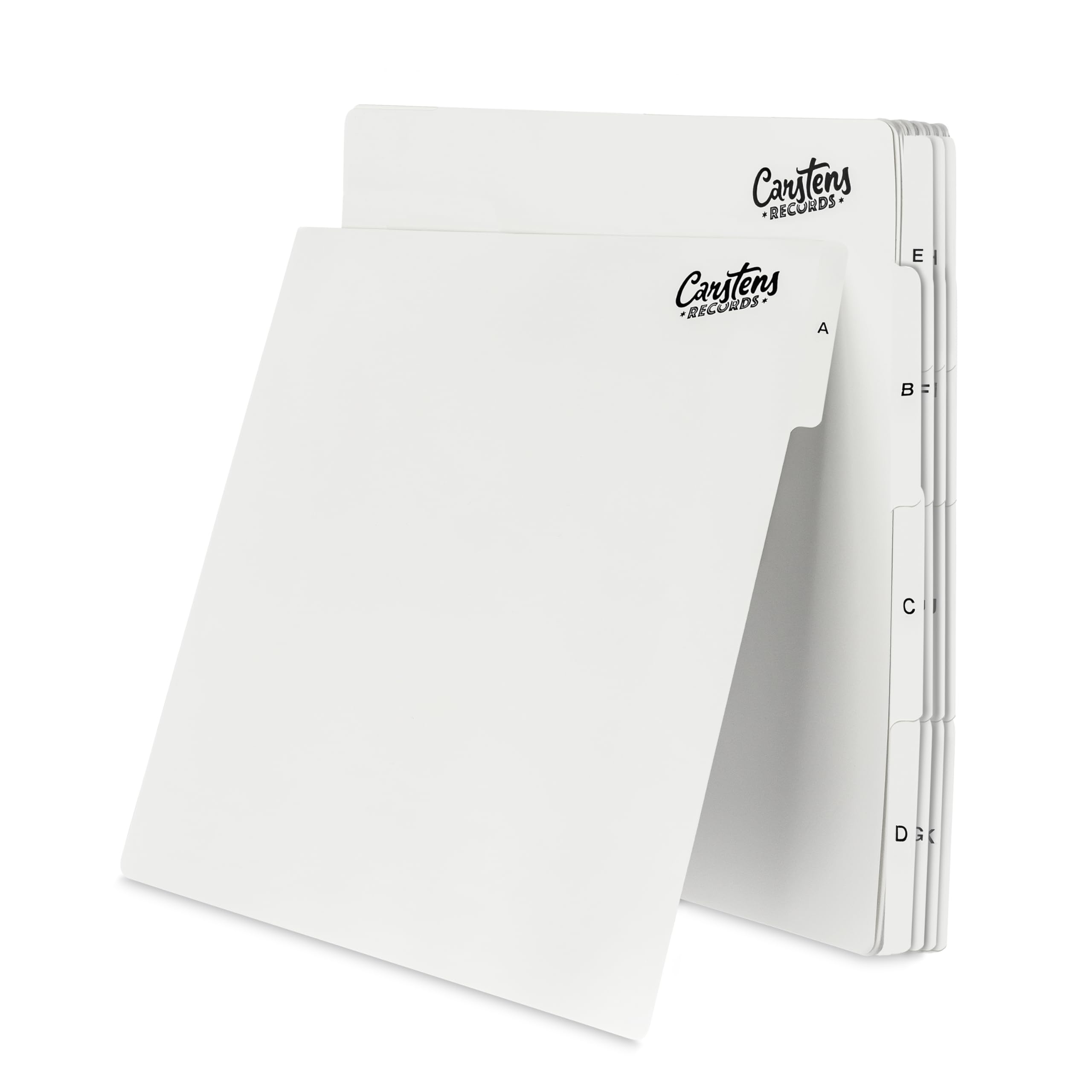 Carstens Records Heavy Duty Vinyl Album Dividers A-Z | Single Sided Printing | 12" LP Organizers with Tabs | Pack of 26 White | Made in The USA | for Side Browsing