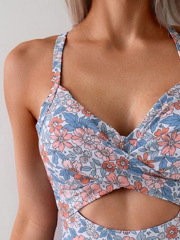 Image of B2prity Women Cutout One Piece Skirt Swimsuit V Neck Wrap Tie Back Swimdress Tummy Control Bathing Suits Slimming Swimwear