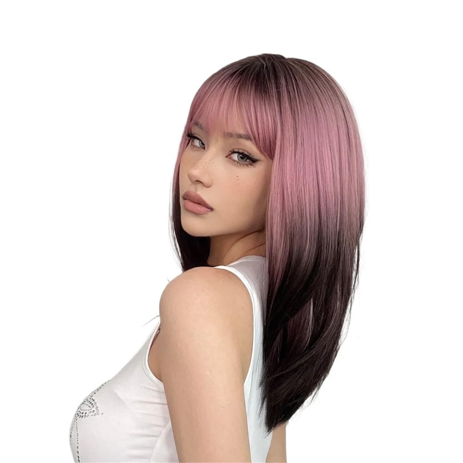Acconciatura femminile Parrucche sintetiche Ombre rosa nere con capelli da festa cosplay frangia