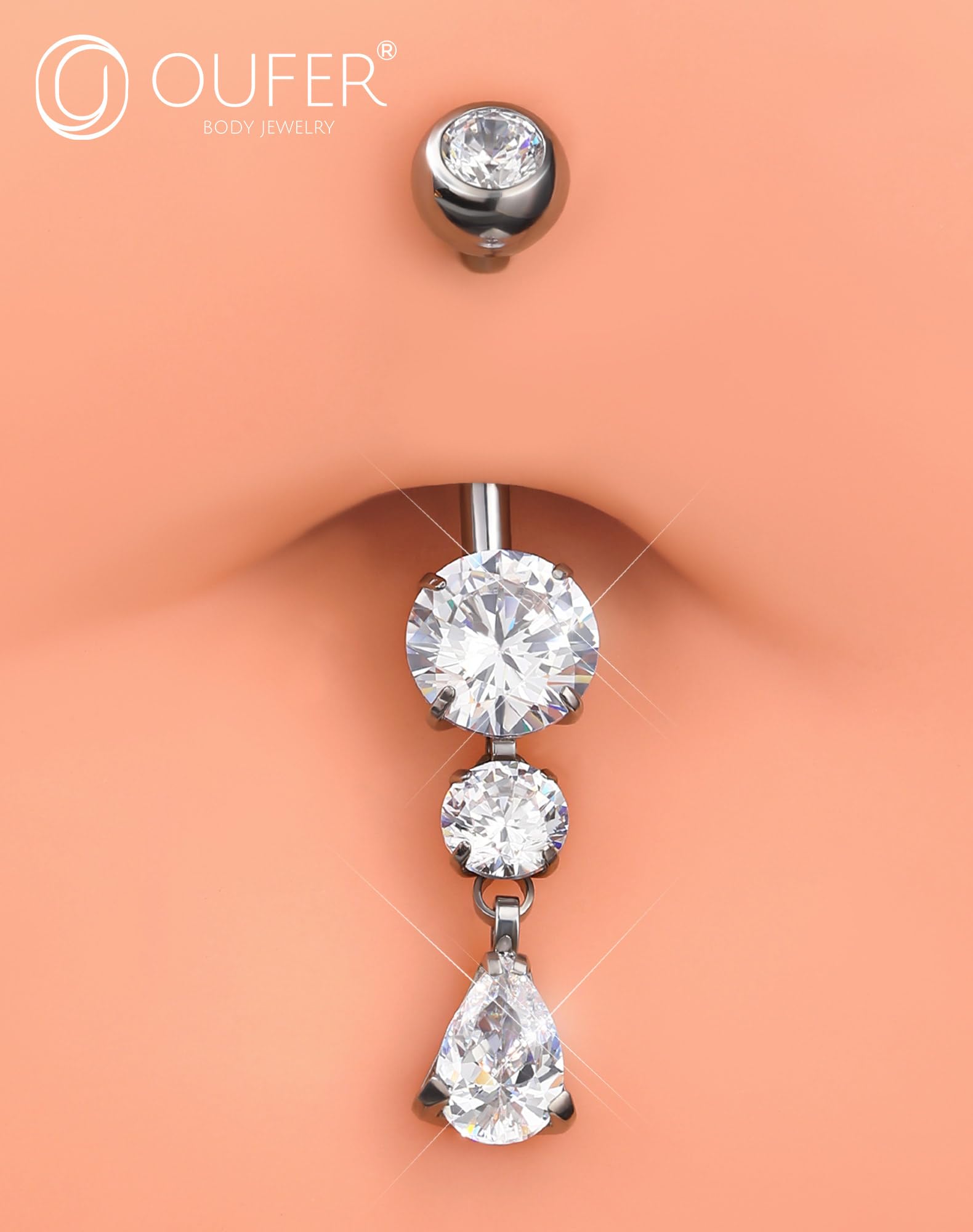 OUFER Body Piercing Internally Belly Bars Titanium Navel Piercing Bars Jewellery 14G Belly Button Bars Teardrop Dangle Navel Belly Button Ring