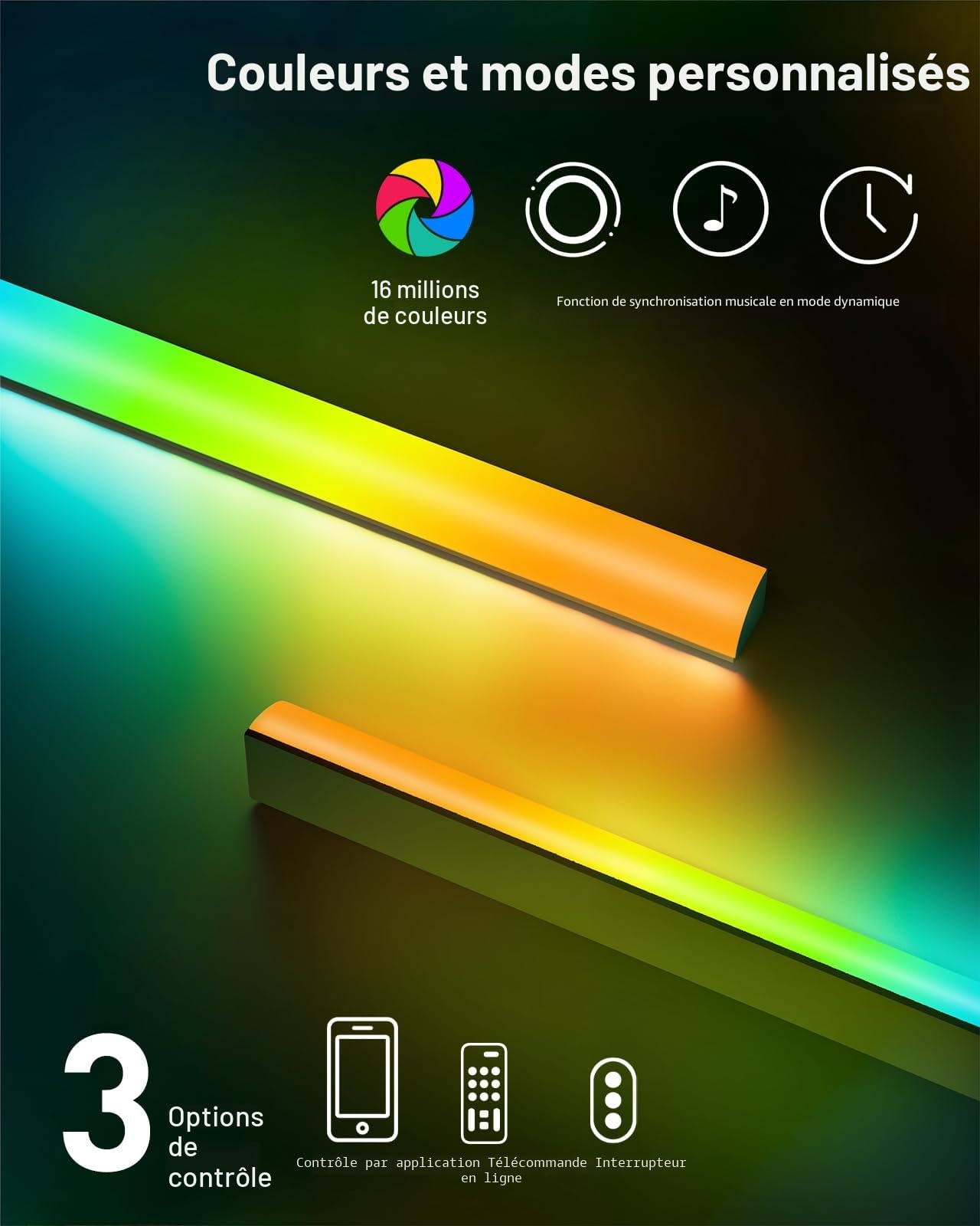 Perlegear Support Mural TV avec Lumières LED pour Télévision de 26 à 65 Pouces Jusqu'à 45 kg, Pivot Extension Inclinaison et Rétroéclairage Musical, VESA Max 400x400mm PGMF20