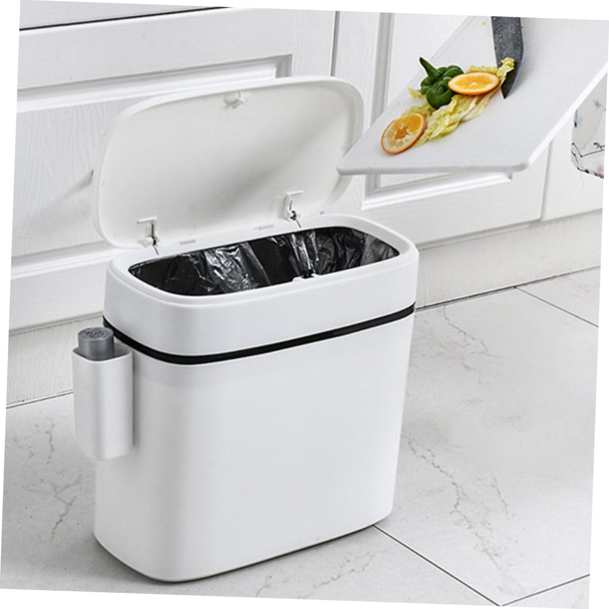 Kitchen Trash Bin with Lid 14l Plastic Wastebasket White Garbage Can with Storage Box for Bathroom Toilet Home Waste Organization