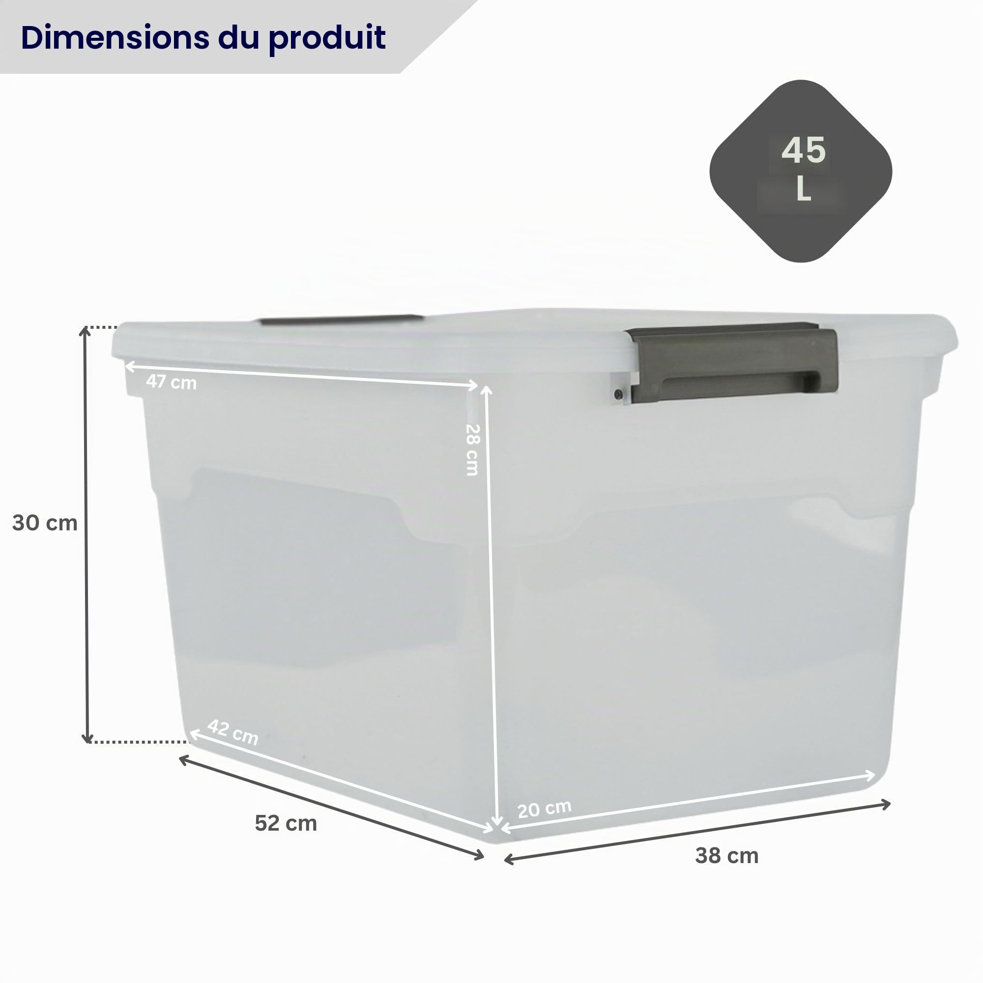 PROREGAL Boîte de rangement avec couvercle 45L en lot de 6, grande, roulettes, en plastique transparente empilable, clips de fermeture, conteneur de stockage pour la cuisine et le ménage