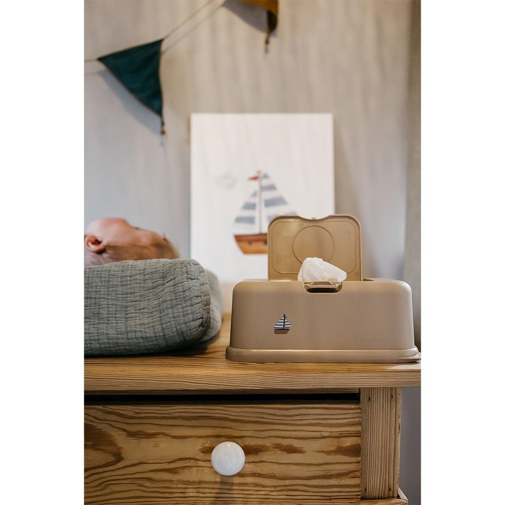 Funkybox - Caja de almacenamiento para toallitas húmedas, color beige neutro, diseño de velero, ideal para cambiar pañales (velero, grande)