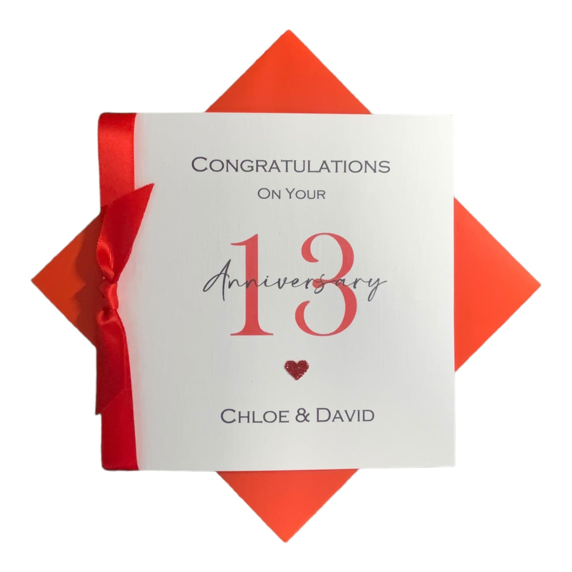 13th Wedding Anniversary Card - Lace 13 Year Thirteenth Anniversary Greeting Card, Personalised Gift for Wife, Husband, Parents, Couple Friends - Various Designs (Ribbon Number) โ image 1