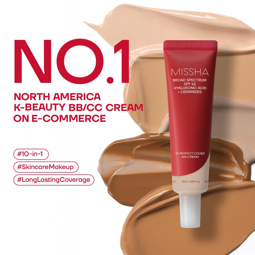 Missha M Perfect Cover B.B Cream 156503 Zestaw Kredek do Brwi, Eyelow Tattoo Sense Płynne Brwi w 3 Kolorach, 27 Miodowy Beż, LSF 42 PA+++, 50 ml