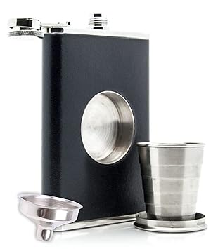 Hip Flask with Funnel Stainless Steel Folding Glass Black 236ml