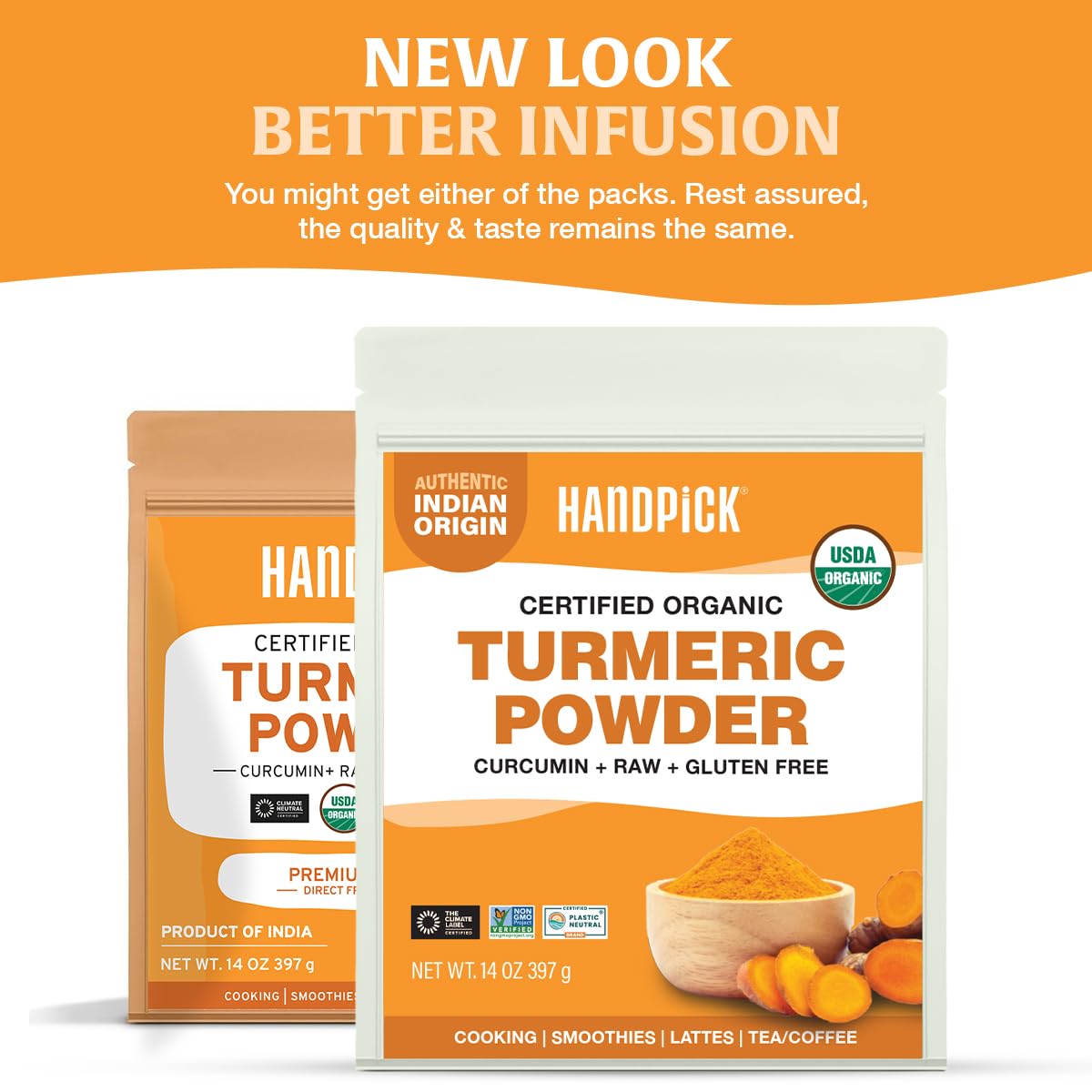 HANDPICK, Organic Turmeric Powder with Curcumin (397g/14oz) | Authentic Indian Origin | Gluten Free | Made from Turmeric Root