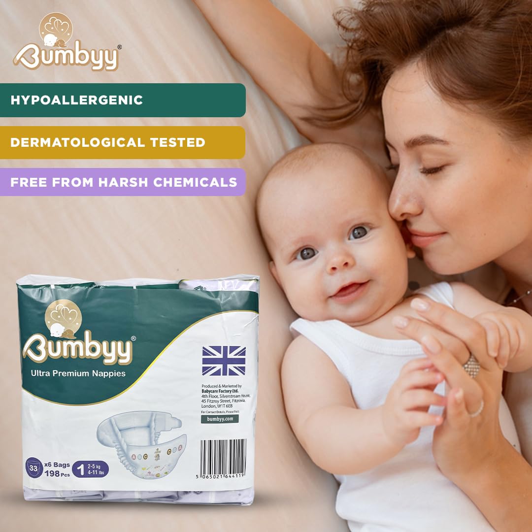 Pañales prémium para recién nacidos, talla 1 (2-5 kg/4-11 libras), paquete de ahorro de 198 unidades, sin productos químicos y dermatológicamente probados, pañales hipoalergénicos, suaves y