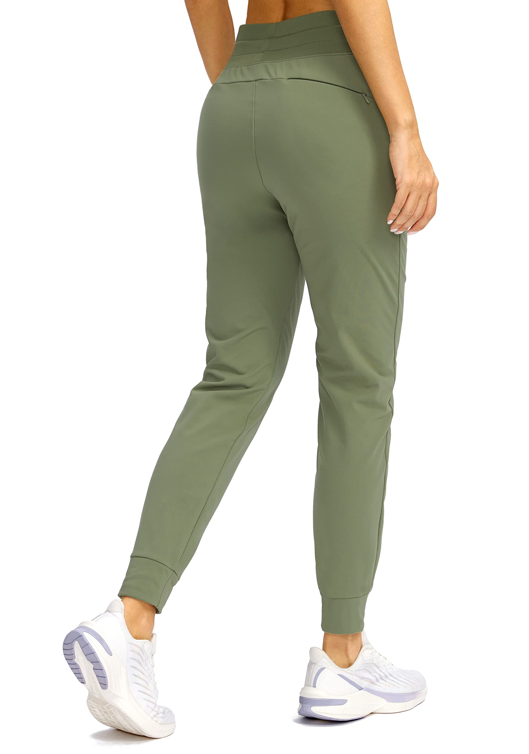 SANTINY Damskie spodnie dresowe z podszewką polarową wodoodporne spodnie termiczne z wysokim stanem spodnie zimowe wędrówki bieganie kieszenie, Zielony (Sage Green), XL