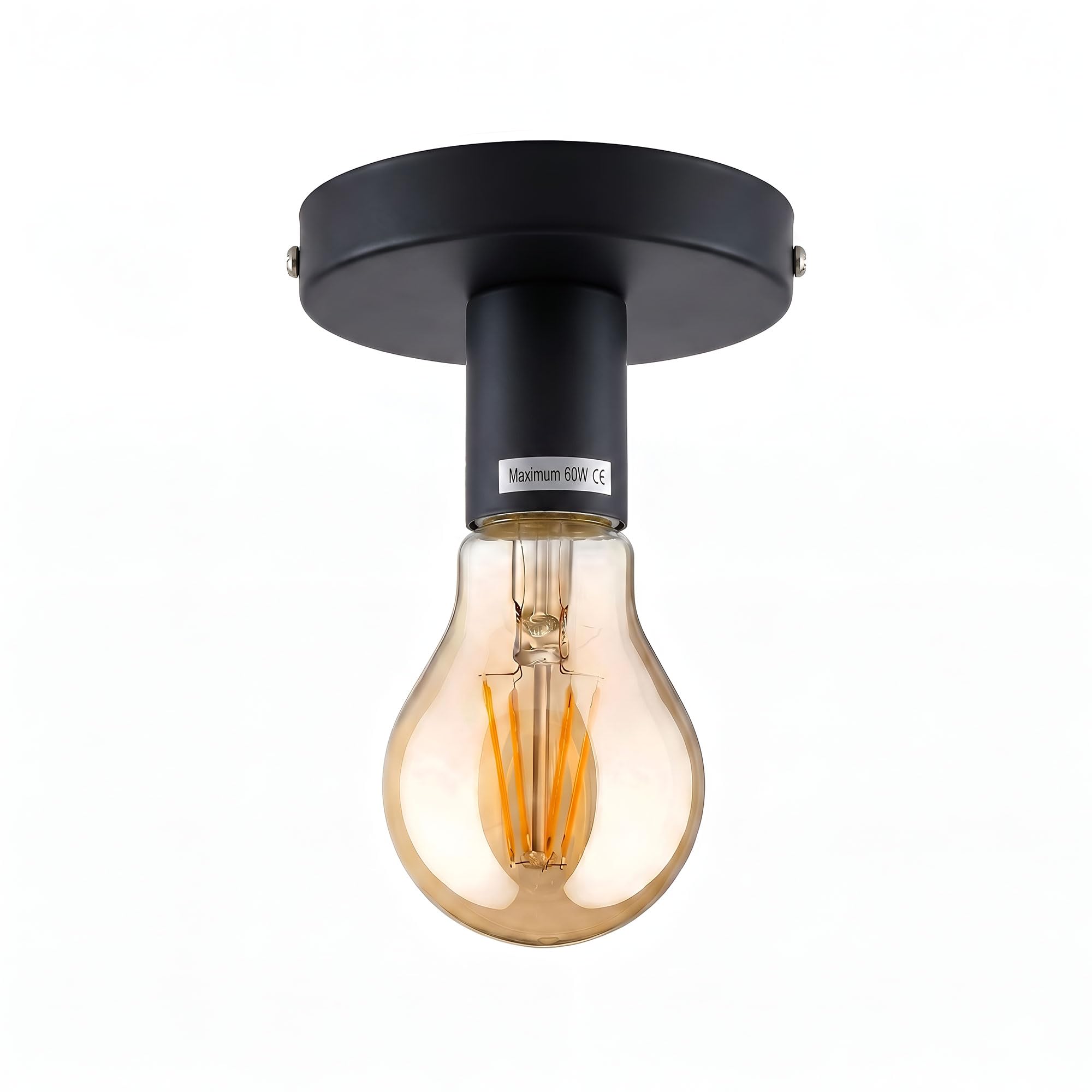 DC VOLTAGE Vintage Ceiling Semi Flush Mount Light Fitting Easy Fit E27 Metal Ceiling Fitting for Living Room Kid Room Lounge Decorative (Black with Bulb)