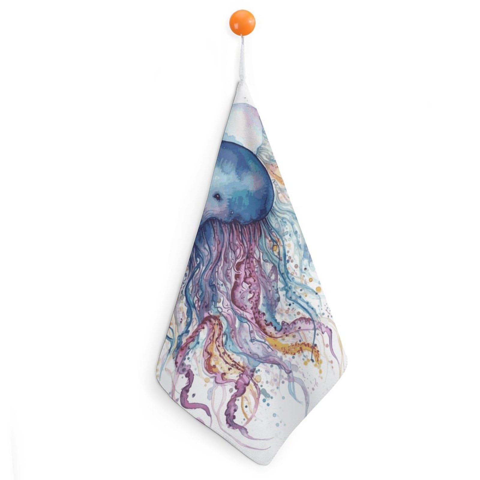 QMNLKH Watercolor Jellyfish Hand Towels for Kitchen, Quick Dry Hanging Hand Towels with Loops, Absorbent Hand Towel for Bathroom, Square Soft Microfiber Towels for Gym, 11.8inch 1PCS