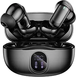 Fones de Ouvido Bluetooth Sem Fio 60 Horas de Reprodução Fones de Ouvido Esportivos IPX5 À Prova D'Água Fones de Ouvido de Graves Profundos para iOS Android, Preto