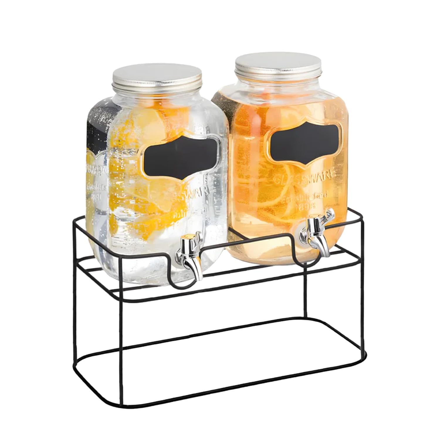 Set of 2 Multipurpose 4L Drink and Detergent Dispenser - Beverage Dispenser with Tap and Lid - Glass Dispenser for Detergents