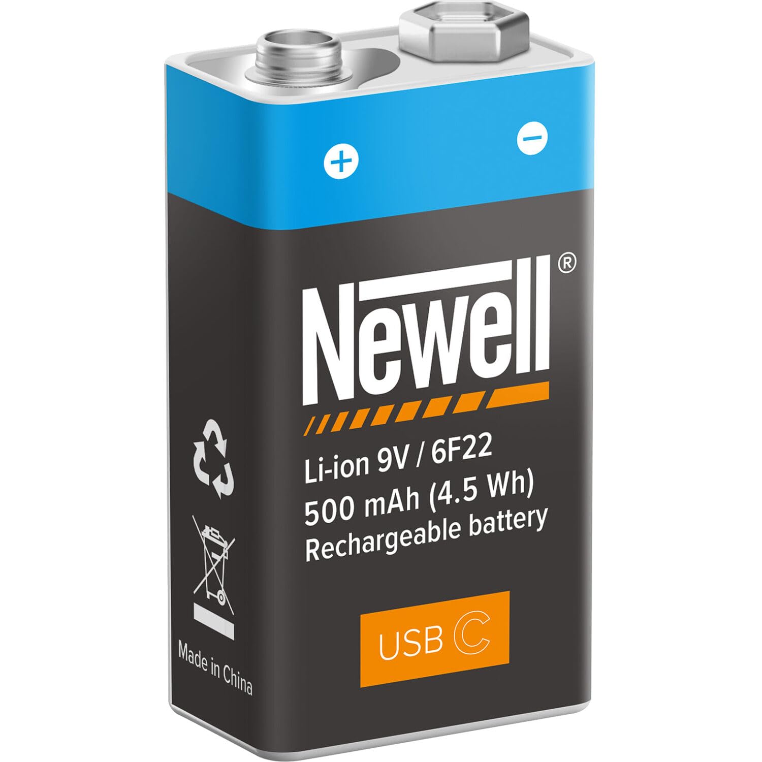 Newell 9V USB-C 500 mAh Rechargeable Battery for Calculators, Smoke detectors, Wall Clocks or Electrical Circuits-image-4