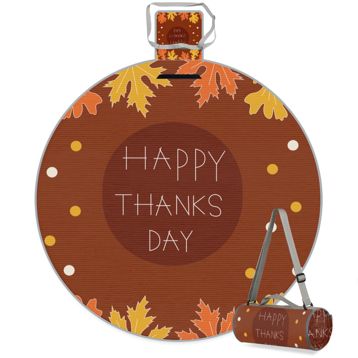 Shimoshe Fall Thanksgiving Maple Leaf Picnic Outdoor Blanket Foldable Waterproof Sandproof Beach Blanket Portable Water-Resistant Round Picnic Mat for Travel Camping Park Lawn