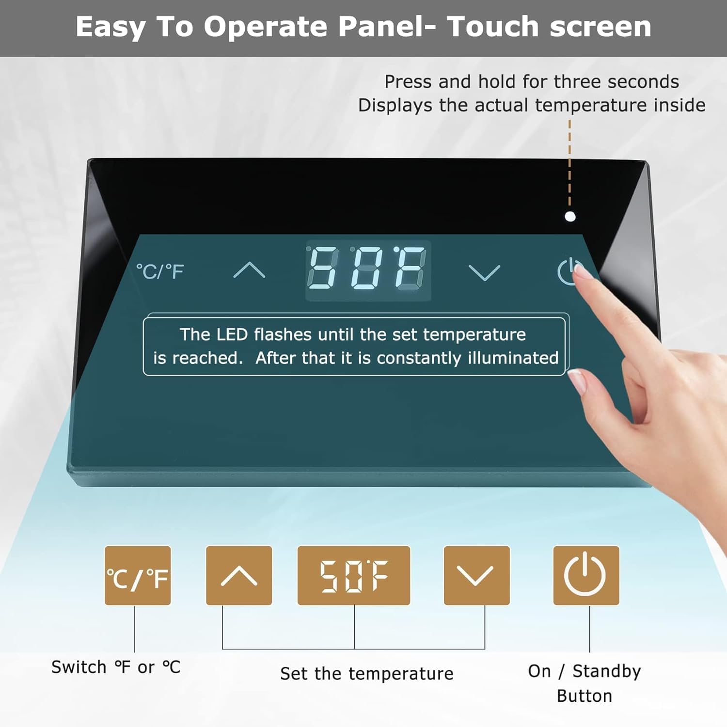 Enfriador de vino eléctrico, enfriador de botellas de vino con pantalla digital de control táctil, temperatura ajustable de 5 a 18 °C, cubo de hielo de enfriamiento rápido para botellas de vino