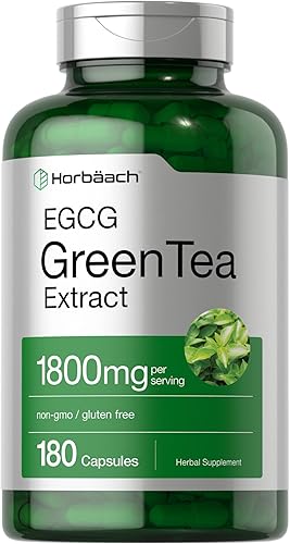 EGCG - Pastillas de extracto de té verde | 180 cápsulas | Potencia máxima | Suplemento sin OMG y sin gluten | de Horbaach