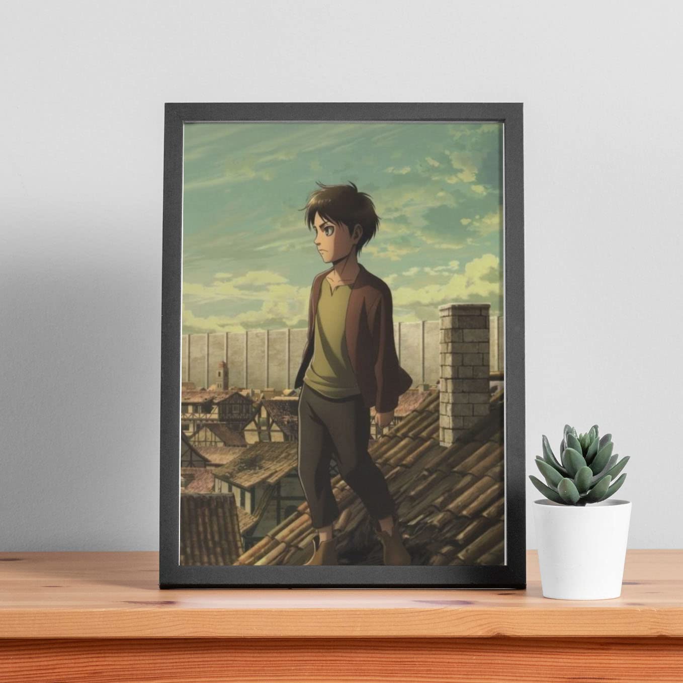 SoulAbiti presents The Attack on titan anime poster Eren Yeager framed art black 1 inch frame with Plexi-Glass (12 inches X 9 Inches) Attack on titan merch E-42