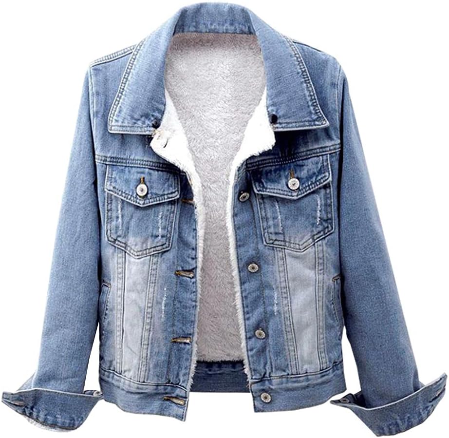 LifeShe Women's Winter Detachable Hoodie Sherpa Fur Fleece Lined Denim Jean Trucker Jacket Coat - Image 2