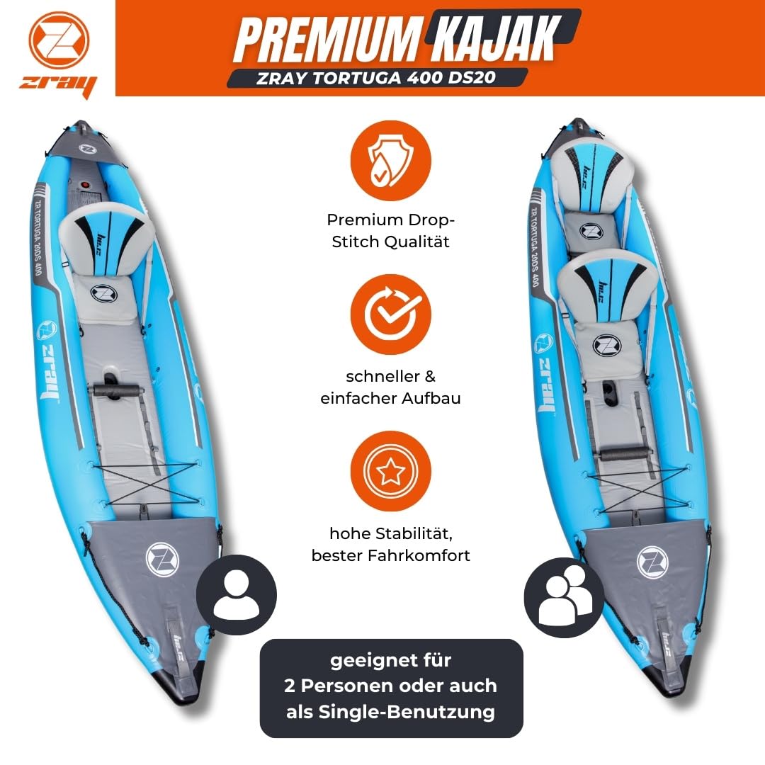 ZRAY Kit kayak de qualité supérieure, pour 2 personnes, Tortuga 400 DS20 (Drop-Stitch sol/sièges)