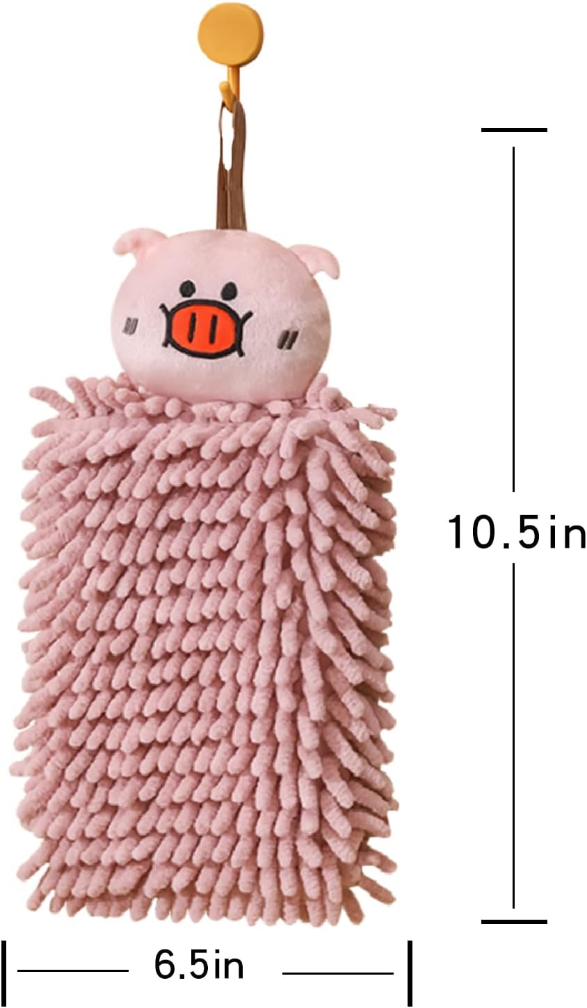 Chenille Hand Towel, Hanging Hand Towels for Kitchen with Loop,Bathroom Hand Towels Hanging, Absorbent Microfiber Drying Puff, Thick Kids Hand Dry Towels (Lovely 4)