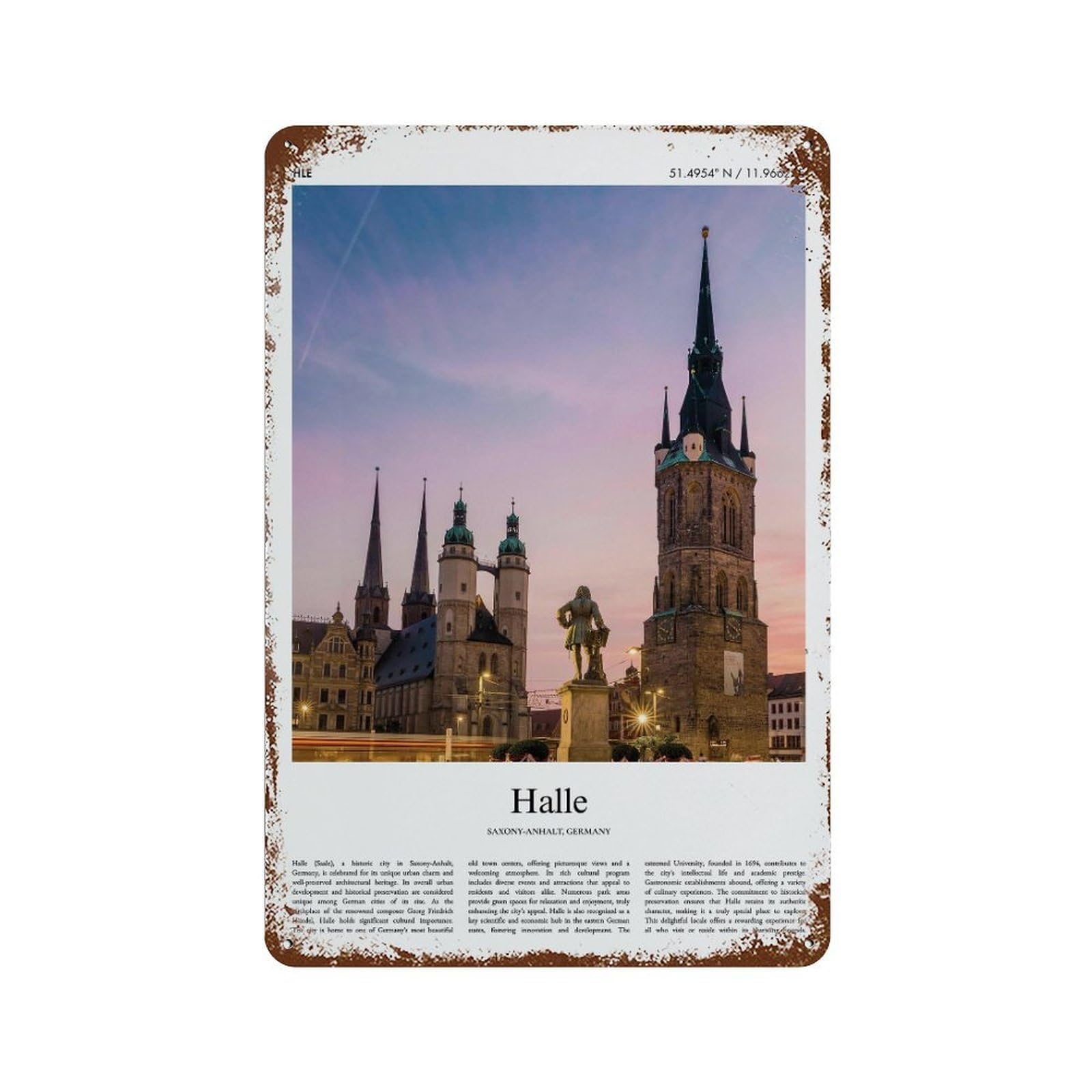 xiaoxiaoshen Halle Saxony-anhalt, Germany City Scenery Wall Decor Art Metal Tin Poster Modern Home Decor Art Home Bar Shop Decorations Vintage Sign 30x20cm