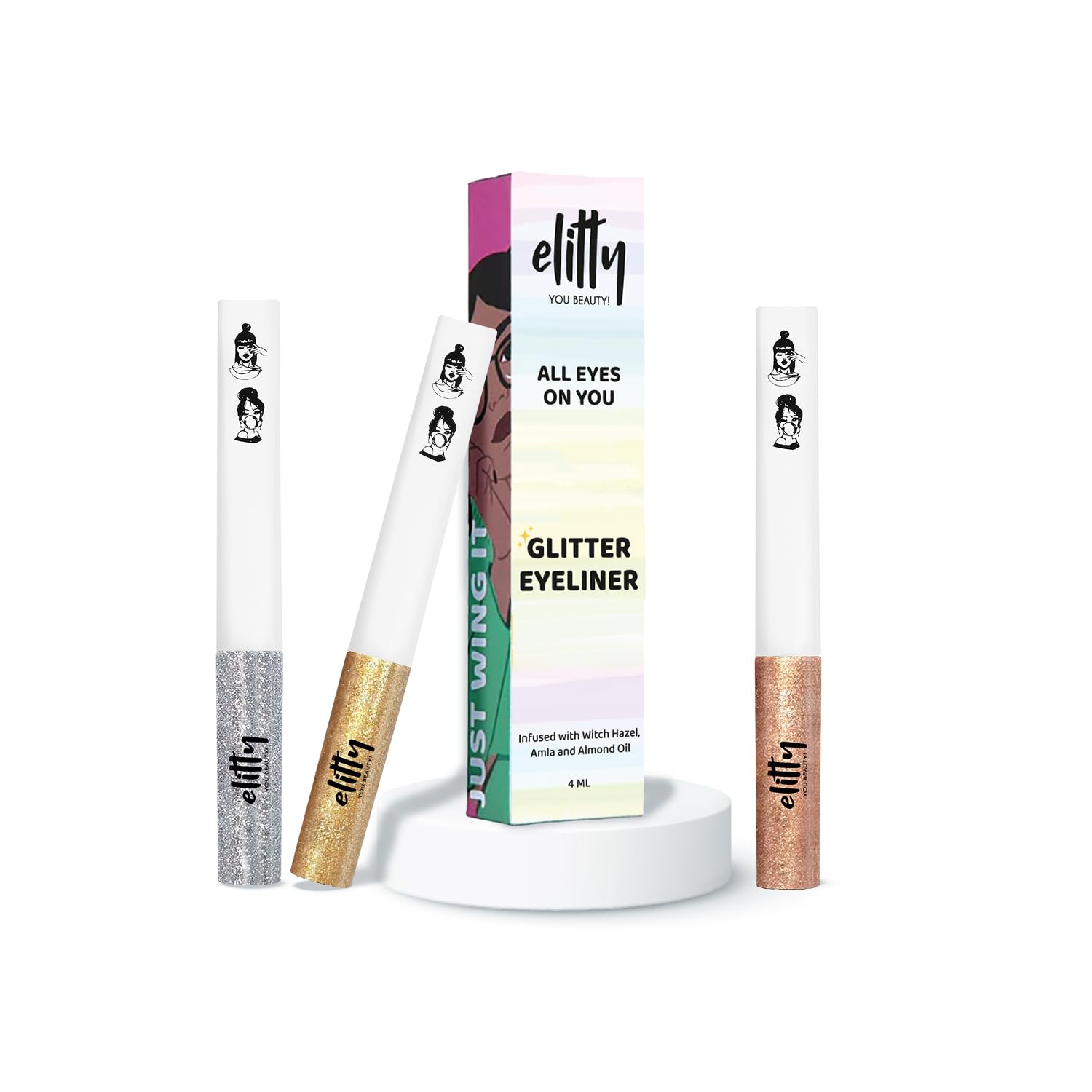 Elitty All That Glitters Waterproof Liquid Eyeliner Combo (Pack of 3) | Glitter Shades (Silver, Golden, Copper-Dark Rose Gold) | Lasts Upto 12 Hrs | 4 ML Each