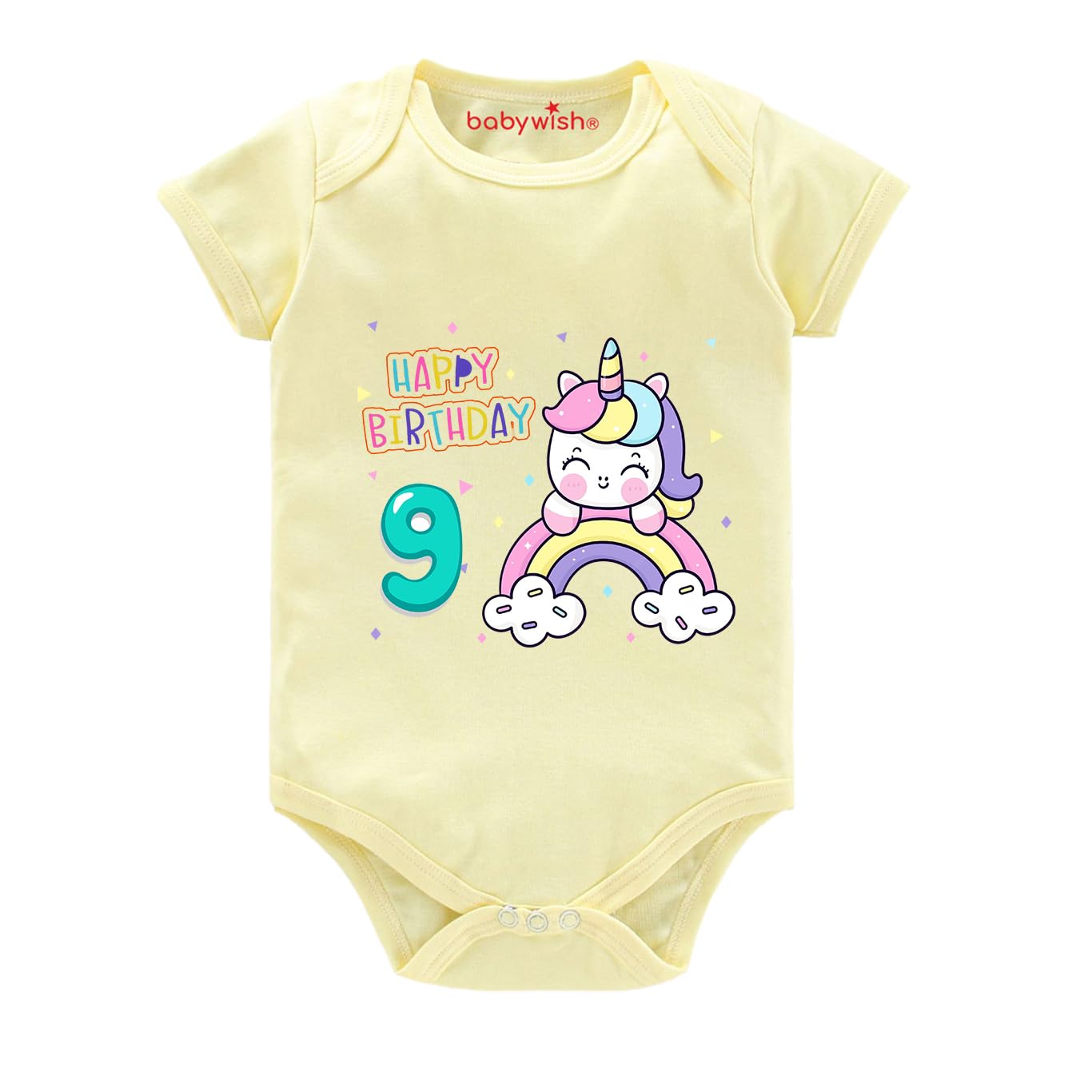 baby wishMonthly Birthday Milestone Romper for Boy’s and Girl’s Dress Happy Birthday Bodysuit Half Sleeve Rompers for 9th Months birthday Special Romper Happy Birthday Princess