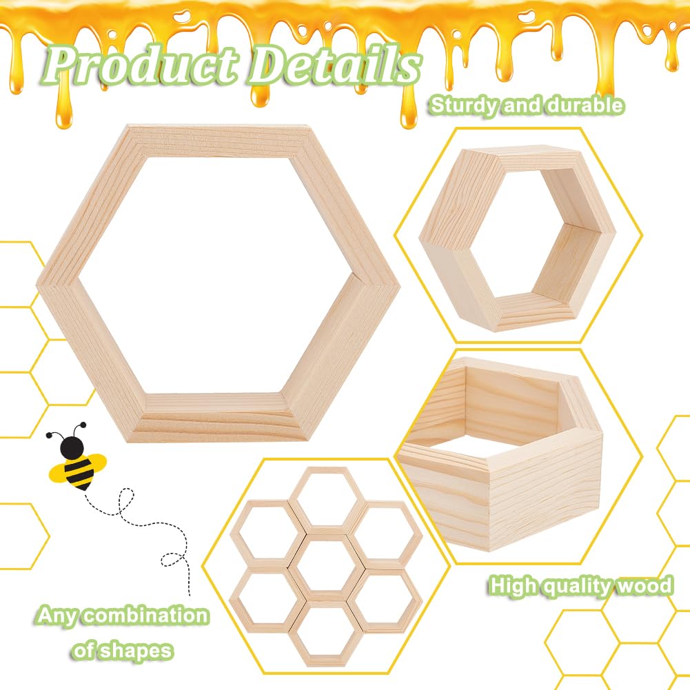 PH PandaHall 10pz Alzata per Cupcake A Nido D'Ape Ripiani A Nido D'Ape Espositore per Torta Esagonale Cartello Da Tavolo Galleggiante In Legno con 30 Pezzi di Nastro per Baby Shower Festa