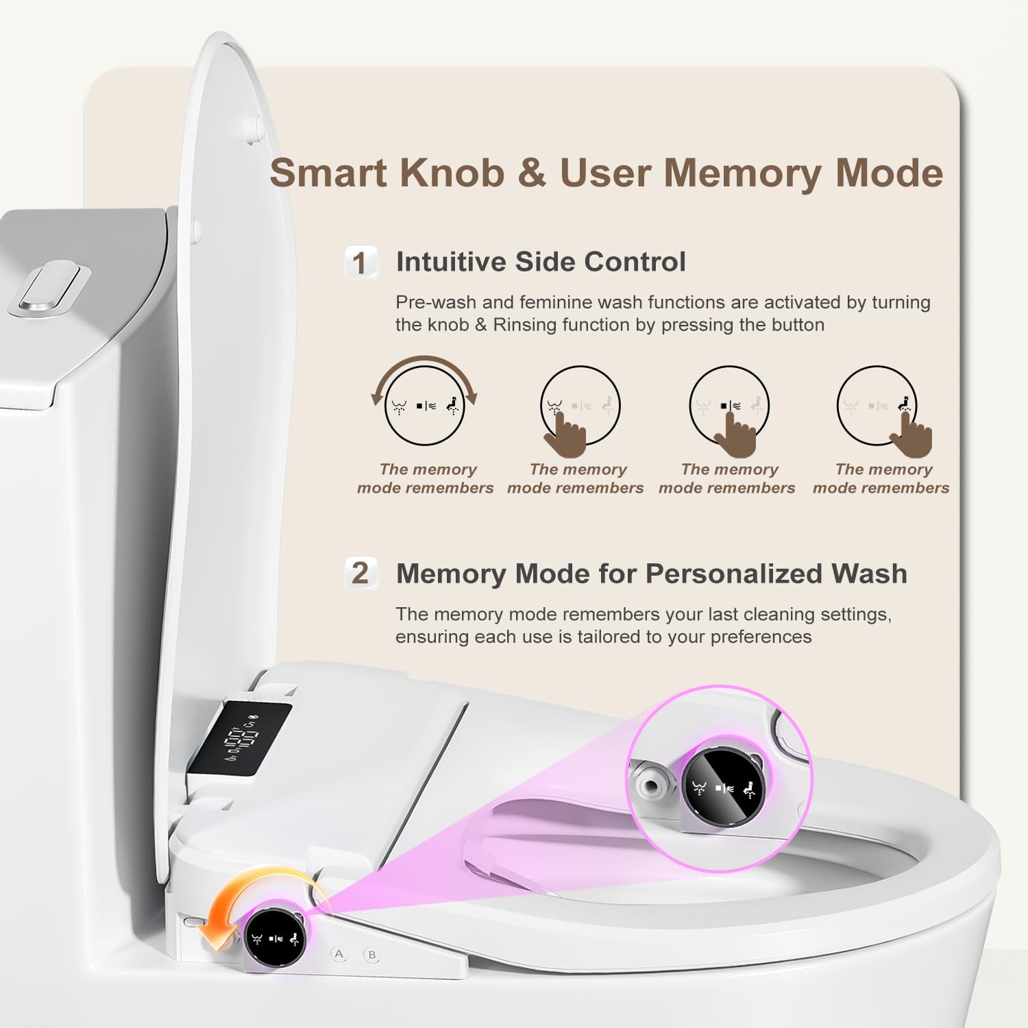 Bidet Toilet Seat with Remote Control, Electric Heated Toilet Seat with Instant Warm Water Wash,Multiple Cleaning Modes,Warm Air Dryer,Soft Closed Lid, Saved User Settings,Easy Installation Elongated