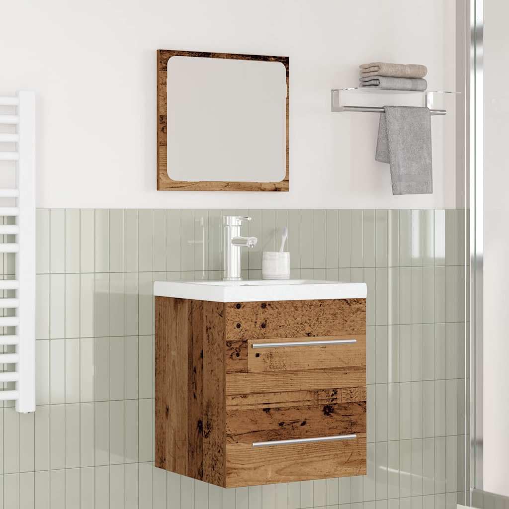 Set Mobili Bagno 2 Pz Mobile Sospeso e Specchio Legno Vecchio | Rinnova il bagno con un set moderno salvaspazio composto da mobiletto a parete con 2 cassetti e specchio rettangolare.