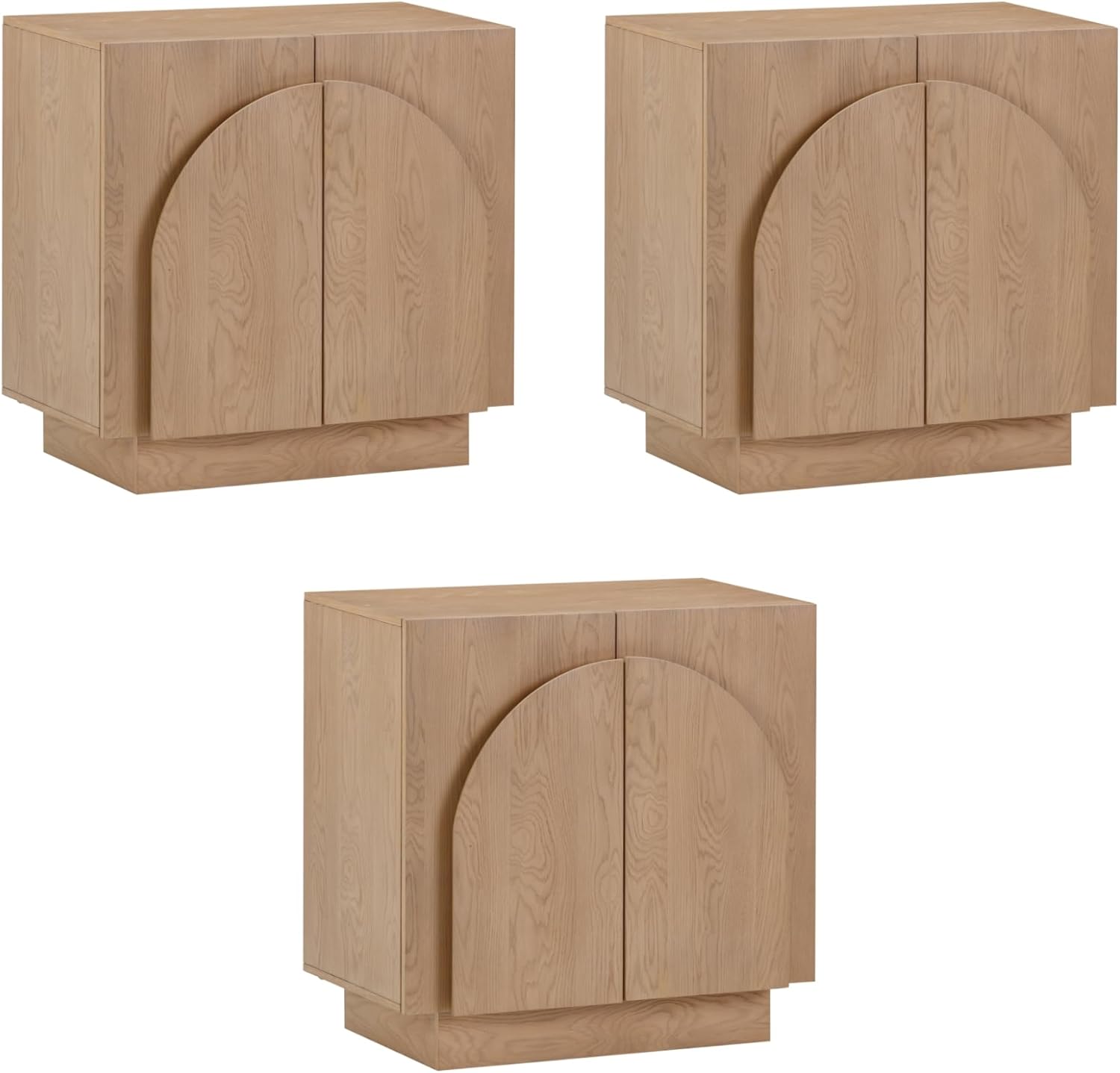 Nathan James Iris Mid-Century Modern Credenza, Brown TV Stand, Living Room Wood Storage Cabinet with Arched Cabinet Doors, Raw Oak, Set of 3 Raw Oak Set of 3 Console Table
