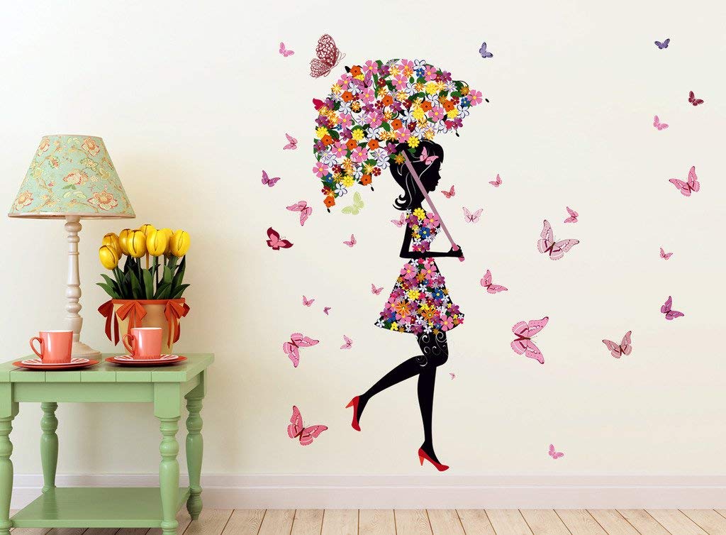 INKEDIFY 99 cm Floral Umbrella Girl and Butterflies Wall Sticker Self Adhesive Sticker (Pack of 1) (B0D386YFJK) Amazon Price History, Amazon Price Tracker