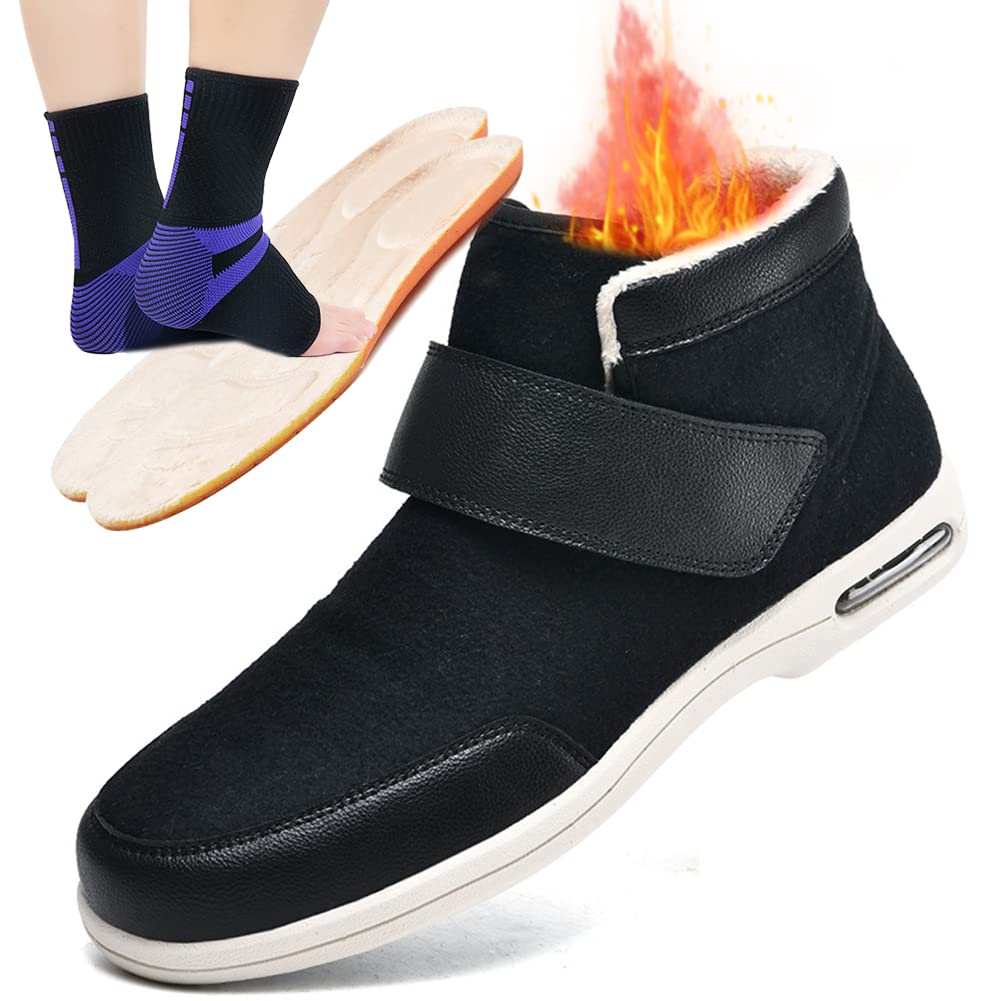 Scarpe Diabetici Uomo Invernali Babbucce Calde Peluche Pelose Foderata Chiuse Pantofola Stivali Casa Scarpe Ortopediche Donna Comode Memory Foam Slippers,Nero,47 EU