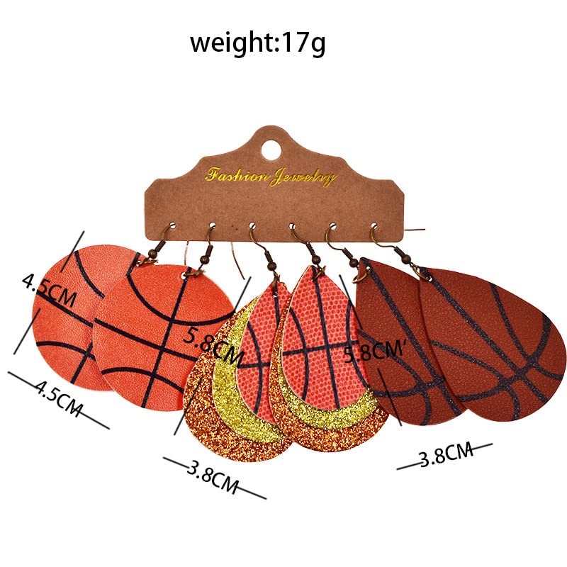 3 Pairs/Set Leather Earrings for Women Lightweight Football Ball Baseball Earrings Teardrop Ear Drop Dangle Sports Jewelry2