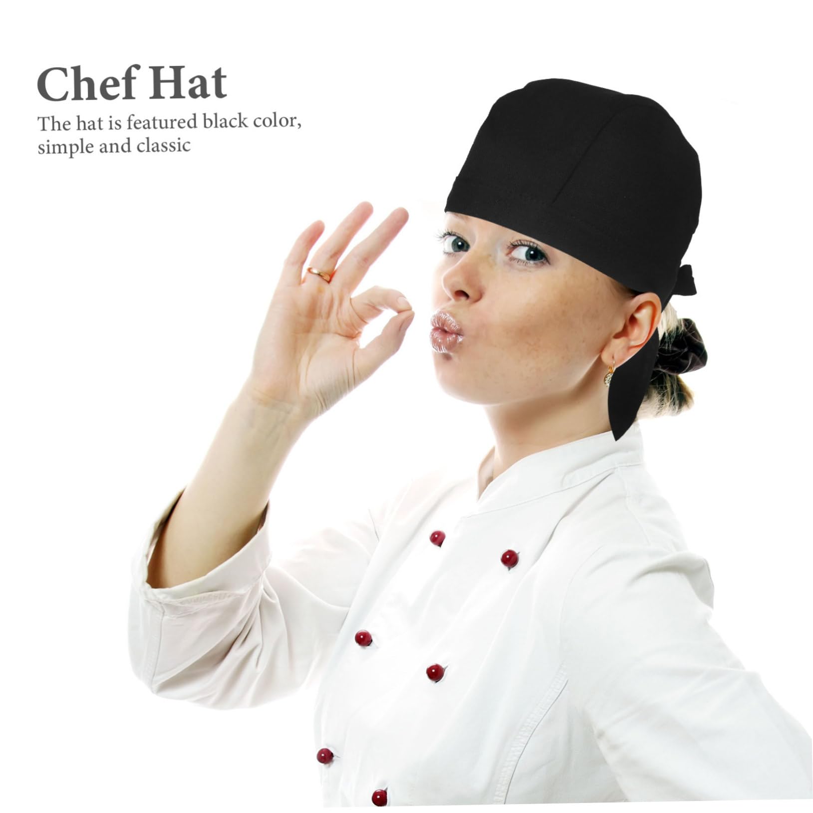 IMIKEYA 6 Pezzi Cappello da Cuoco di Cotone Nero Resistente All'olio Nastrini Regolabili per Chef Unisex in Ristorante e Sala da Pranzo