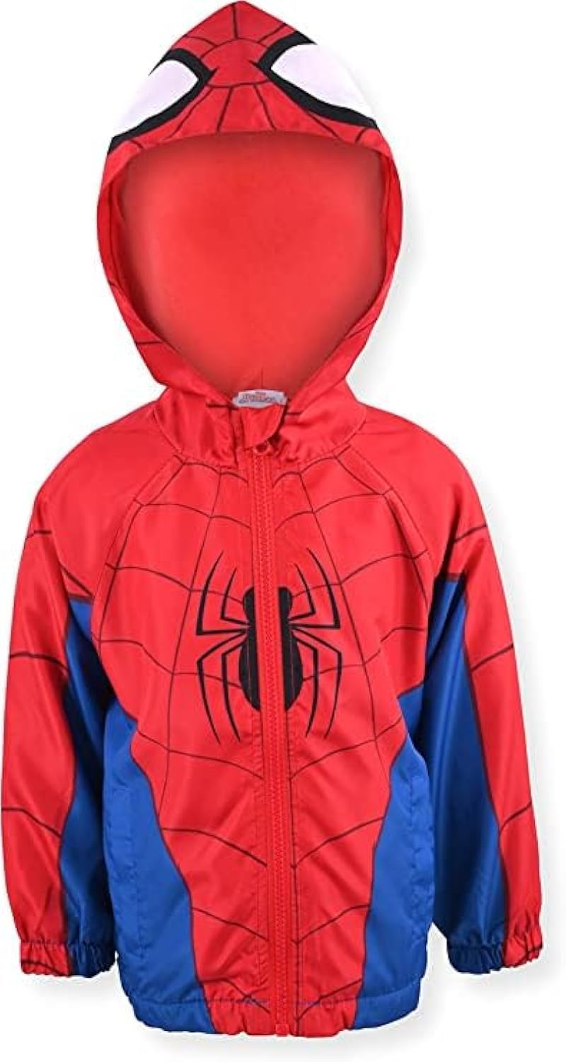 Marvel Spider-Man Boys Hooded Zip Up Windbreaker Outerwear Jacket for Toddler and Big Kid