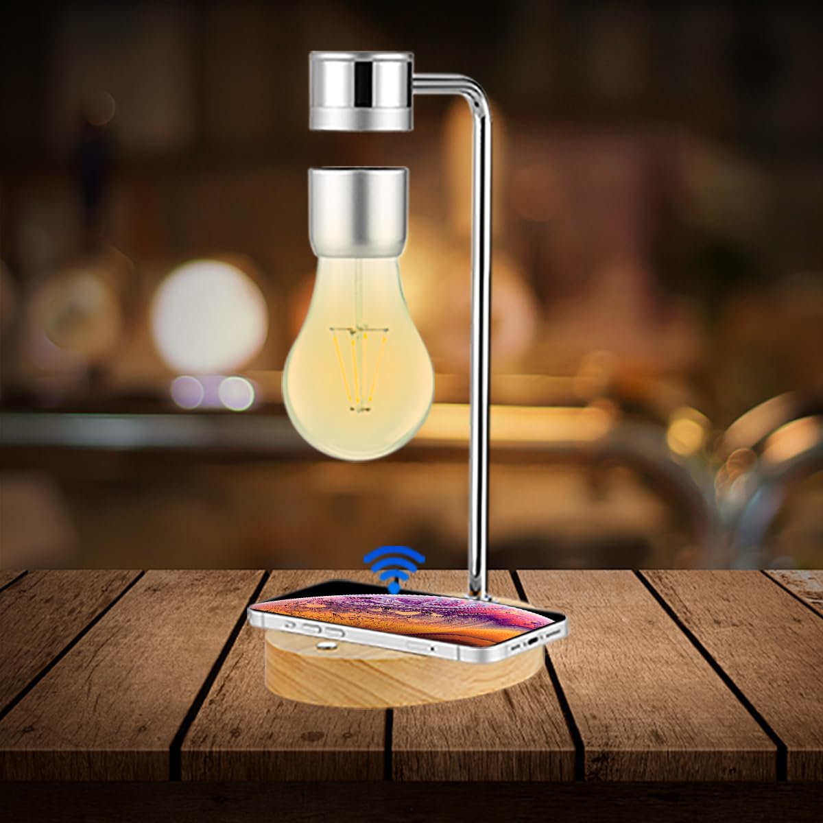 Lampadina levitante magnetica, lampada da scrivania a LED galleggiante con caricabatterie wireless, lampadina levitante rotante, luci notturne per decorazione di stanze e uffici (argento)