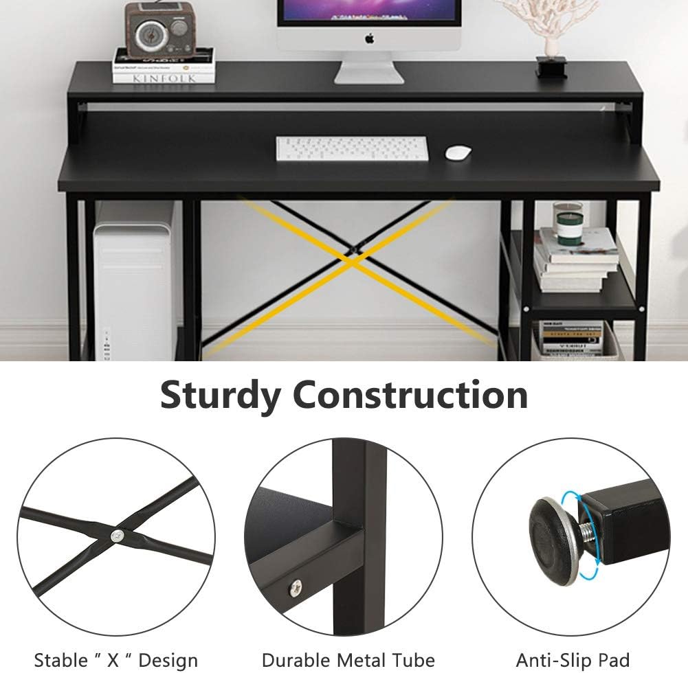 Tribesigns Computer Desk with Storage Shelves, 55 inch Large Modern Office Desk Computer Table Studying Writing Desk Workstation with Hutch for Home Office (Black)