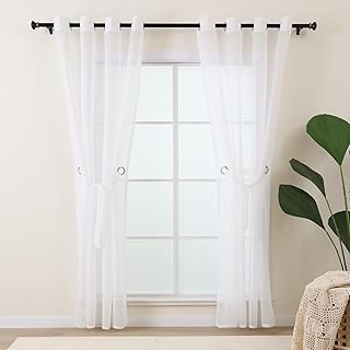 L.Z.E White Sheer Curtains 84 Inches Long for Living Room 2 Panels Set, ...